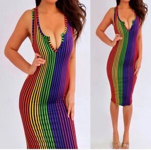 Rainbow Striped Dress 3X Summer Stretch Vibrant NEW Y-2524